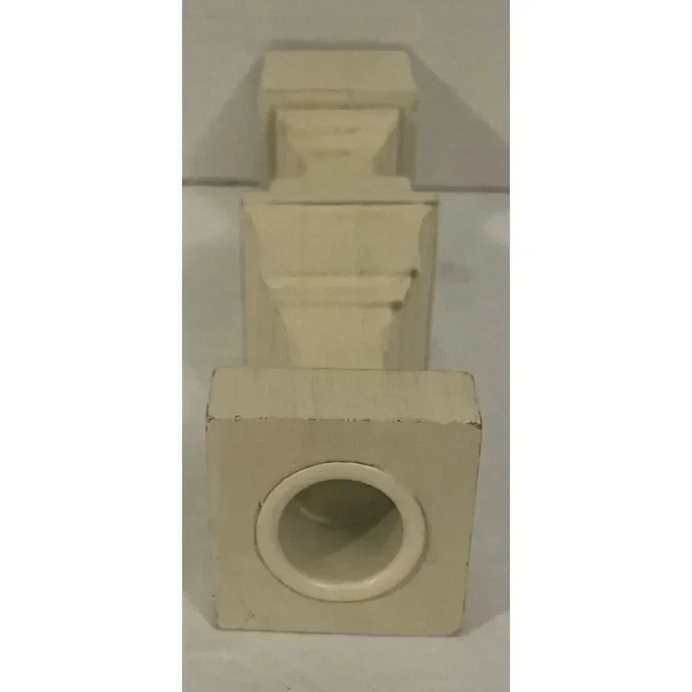 Vintage Wooden Square Taper Candleholder Cream Distressed 9”H x 1 3/4”‎